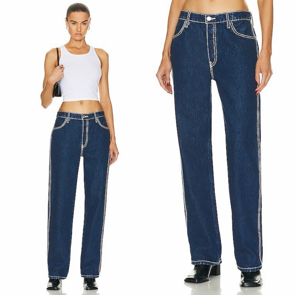 RE/DONE‎ Loose Long Jeans Blue Chunky Stitch Indigo High Rise Womens Size 30